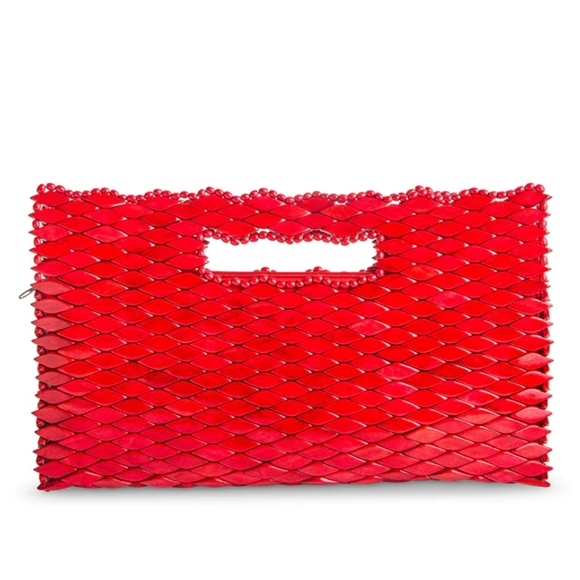 Pair of Handmade Wood bead clutch bags red and blue - Picture 4 of 16